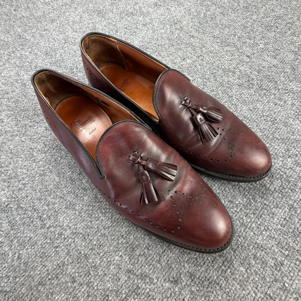 Allen Edmonds Astor Mens 11 D Burgundy Leather Tassel Loafers Brogue Wingtip USA